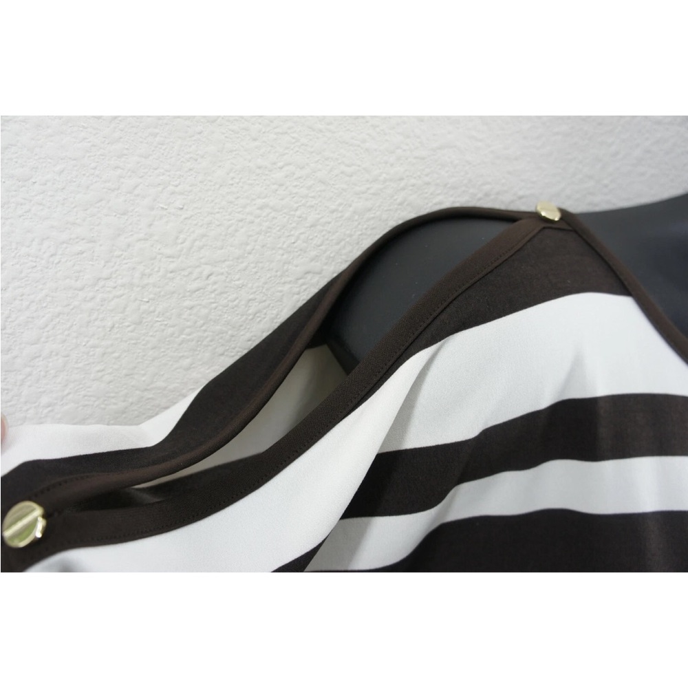 Chico's Classic Striped Black Brown and White Pattern Maxi Dress - Picture 3 of 11